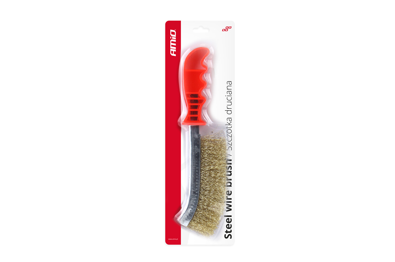 Perie de sarma cu peri sertizati, placati cu alama si maner din platic, lungime totala 25,5 cm - imagine 4