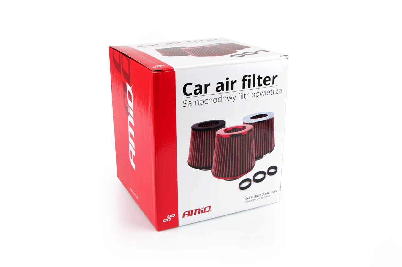 Filtru de aer conic rosu + chrome cu 3 adaptoare - imagine 3