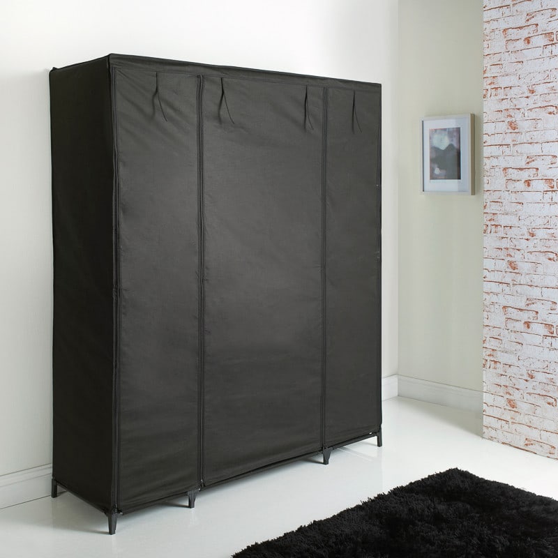 Dulap XXL pentru haine din material textil si schelet metalic, 12 rafturi (11 + 1 spatiu pentru umerase haine), culoare Neagra - imagine 2