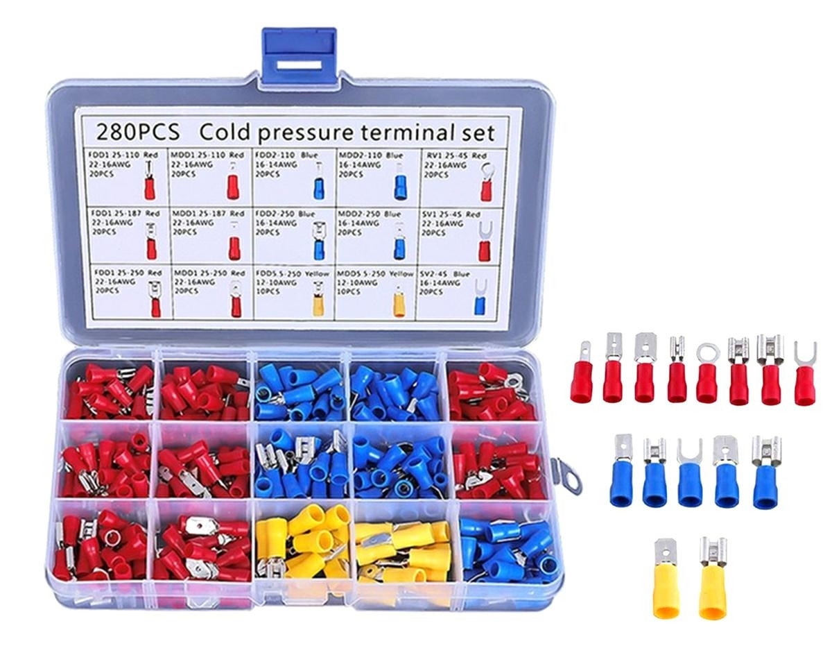 Set 280 de conectori de sertizare izolati, 15 tipuri, in carcasa de plastic - imagine 3