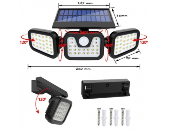 Lampa Solara LED, reglabila, model TRIO, cu senzor crepuscular si senzor de miscare - imagine 6