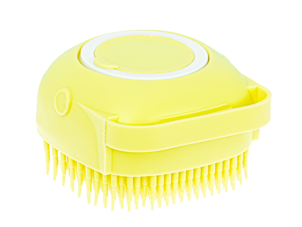 Perie din silicon cu dozator de sampon pentru spalare caini sau pisici, 7,5 x 7,5 cm, culoare galben - imagine 3