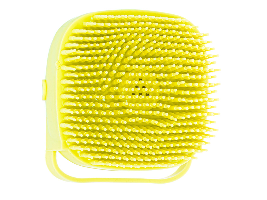 Perie din silicon cu dozator de sampon pentru spalare caini sau pisici, 7,5 x 7,5 cm, culoare galben - imagine 4