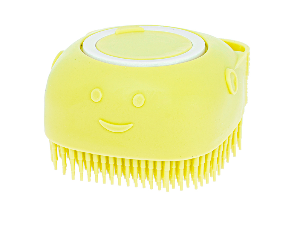 Perie din silicon cu dozator de sampon pentru spalare caini sau pisici, 7,5 x 7,5 cm, culoare galben - imagine 6
