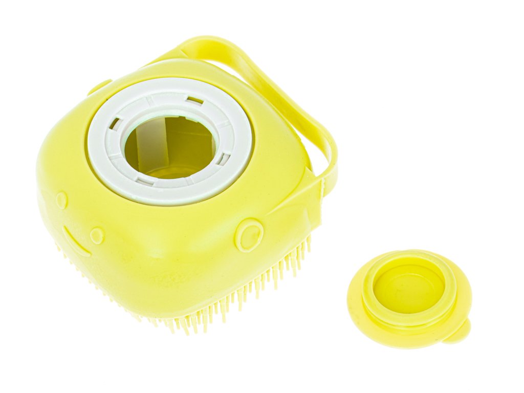 Perie din silicon cu dozator de sampon pentru spalare caini sau pisici, 7,5 x 7,5 cm, culoare galben - imagine 7