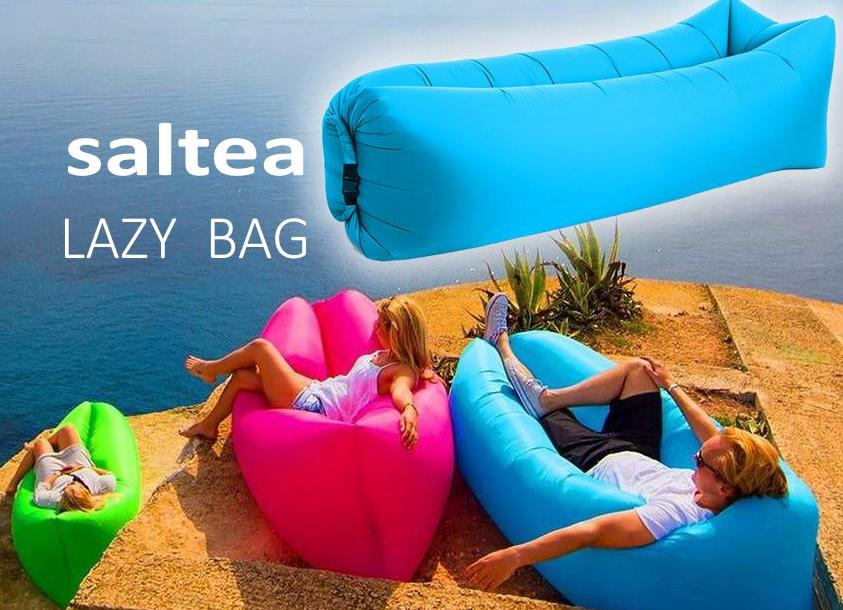Saltea Autogonflabila "Lazy Bag" tip sezlong, 230 x 70cm, culoare Bleumarin, pentru camping, plaja sau piscina - imagine 4