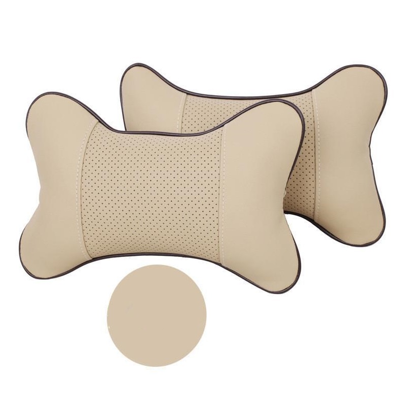 Set 2 buc. perne tetiere auto, pentru sustinere gat din piele ecologica, culoare BEJ - imagine 2