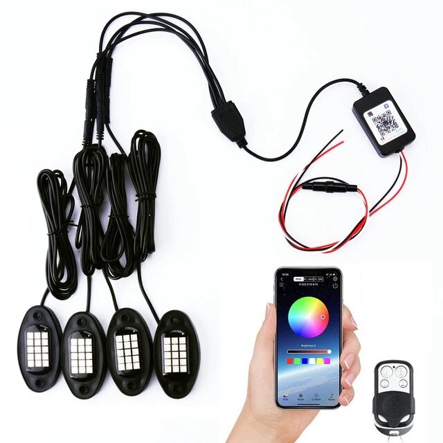 Kit 4 Lumini Ambientale RGB, model "ROCK LIGHT" cu telecomanda si aplicatie telefon, destinate Off-Road, ATV, SSV - imagine 4