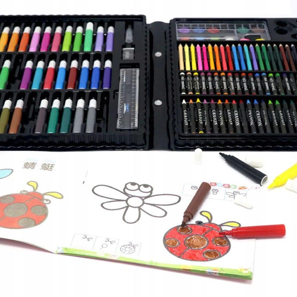 Set 168 piese pentru pictura, pentru copii sau adulti, pixuri de colorat, creioane colorate si vopsele de pictura, cu cutie de depozitare, model AVX-WT-KIDDO-02 - imagine 3