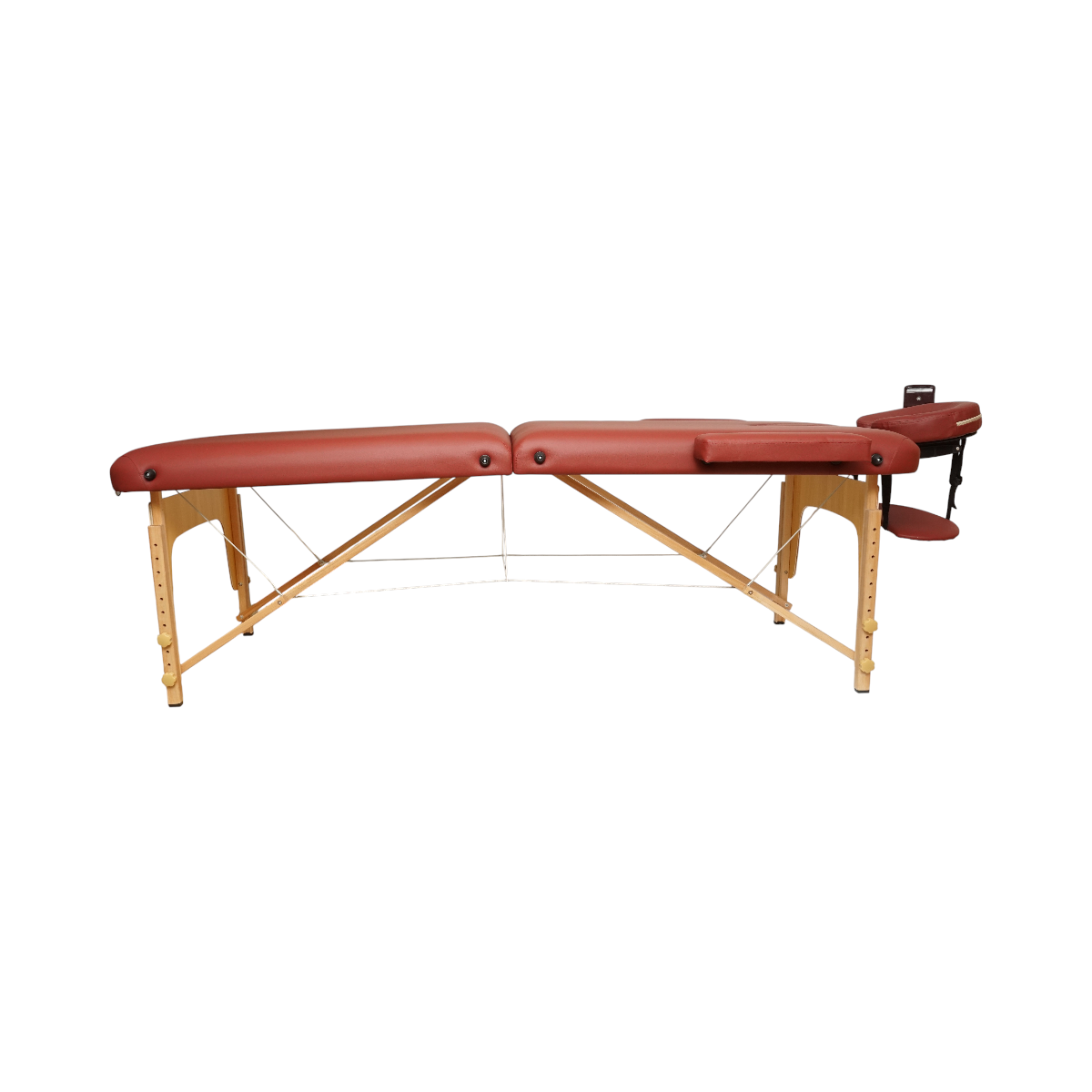 Masa de masaj pliabila, 2 zone, cadru lemn, spuma 5cm, inaltime 55-76cm, piele ecologica, dimensiuni 60x213cm, culoare Burgundy - imagine 4