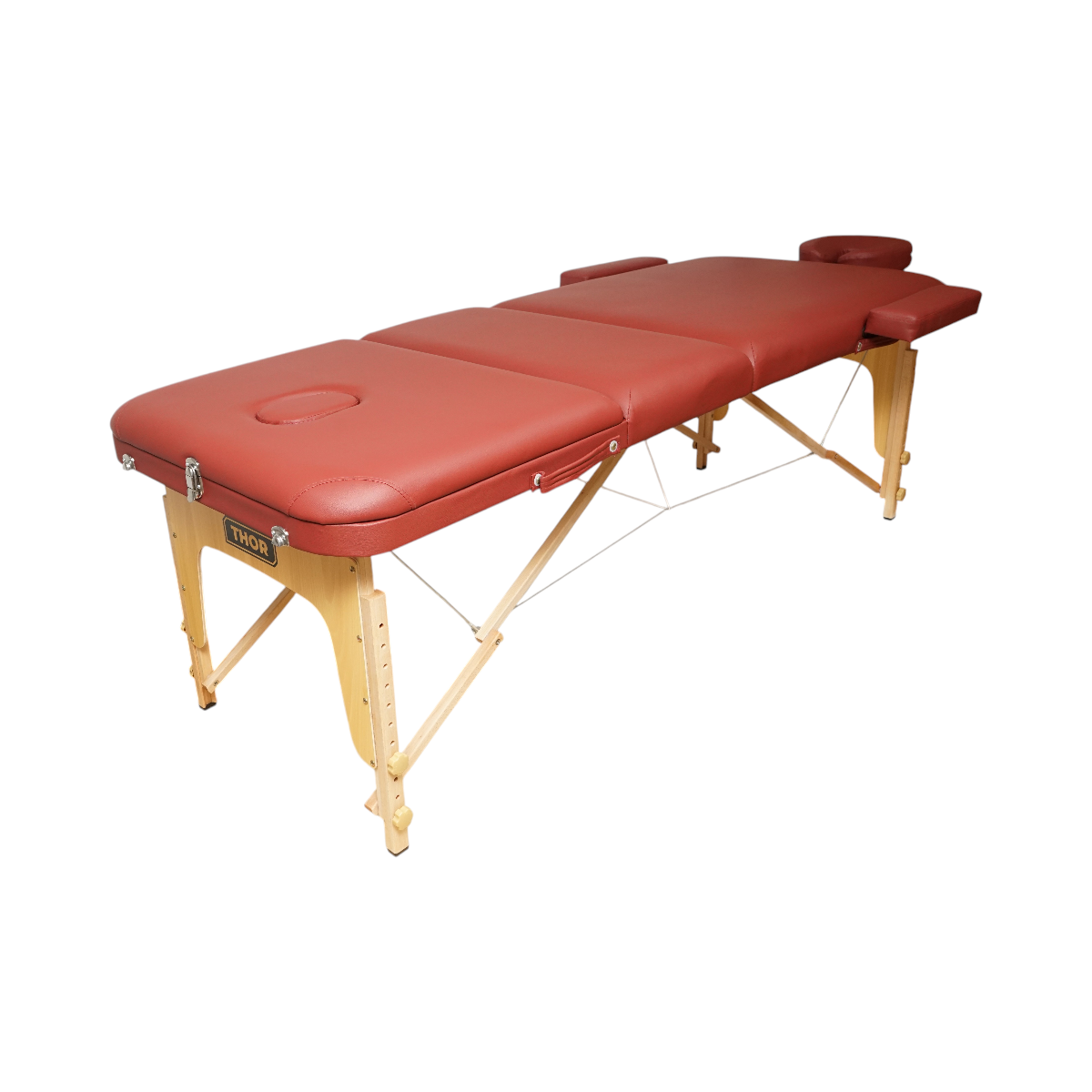 Masa de masaj pliabila, 3 zone, cadru lemn, spuma 5cm, inaltime 55-76cm, piele ecologica, dimensiuni 60x213cm, culoare Burgundy - imagine 5