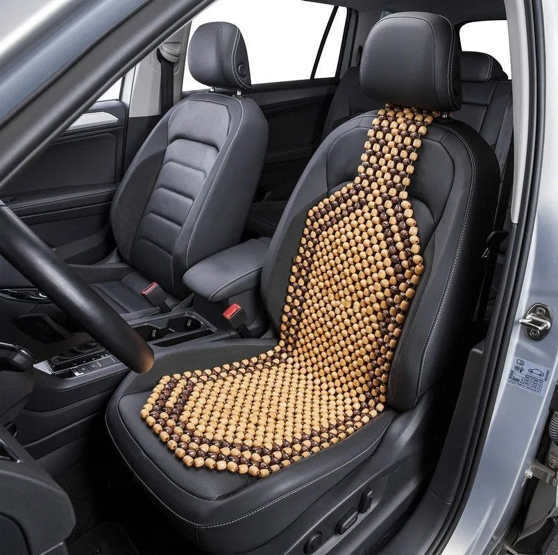 Husa pentru scaun auto cu bile de masaj din lemn, culoare Bej/Maro - imagine 2